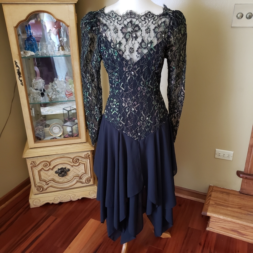 CASADEI | BLACK SEQUIN HANDKERCHIEF HEM MIDI DRESS - Picture 1 of 15